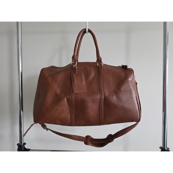 Sole Society Handbags - Sole Society Cassi Cognac Brown Vegan Leather Weekender Duffel Bag Leopard Lined